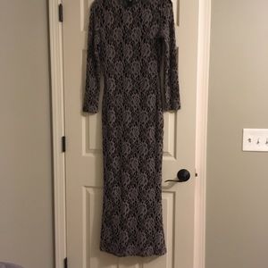 Badgley Mischka velvet lace black gray long dress